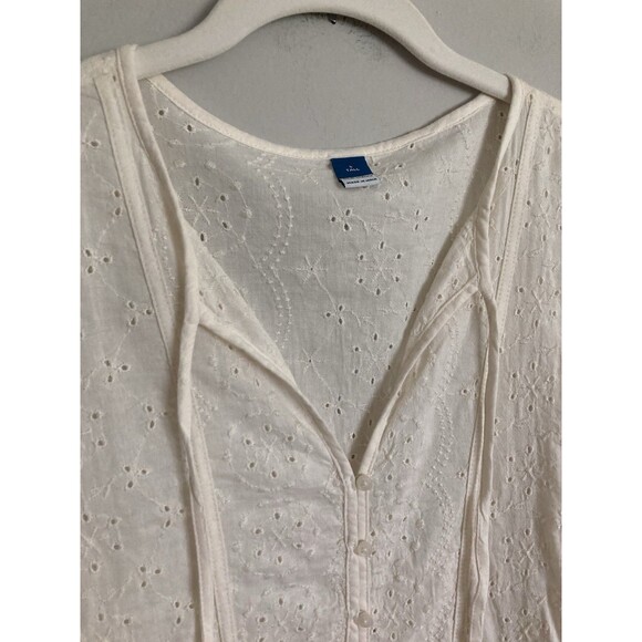 Old Navy Eyelet Peasant Blouse LARGE TALL Cream Ivory Cotton Viscose - Picture 3 of 10